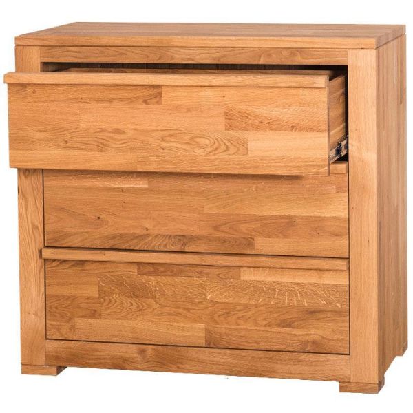Comoda 3 sertare, lemn masiv stejar, Wild Oak