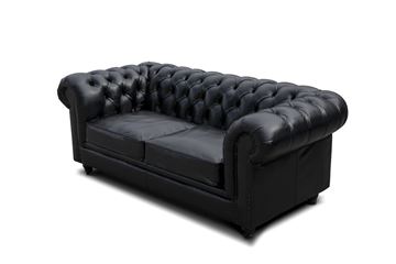 Sofa fixa 2 locuri piele vintage black Chesterfield Short