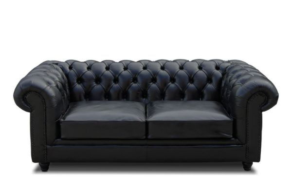 Sofa fixa 2 locuri piele vintage black Chesterfield Short