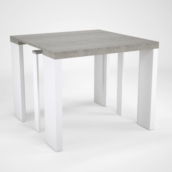 Consola/masa dining extensibila alb/gri-beton Helena