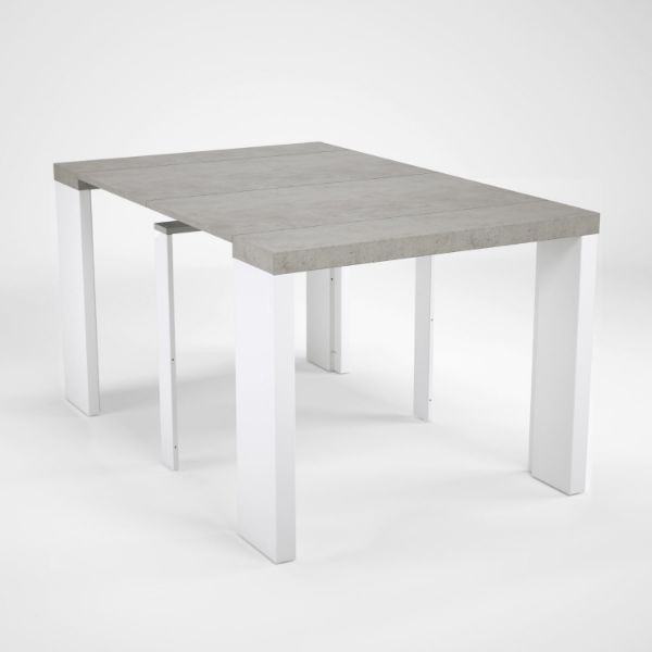 Consola/masa dining extensibila alb/gri-beton Helena