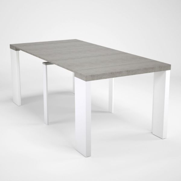 Consola/masa dining extensibila alb/gri-beton Helena