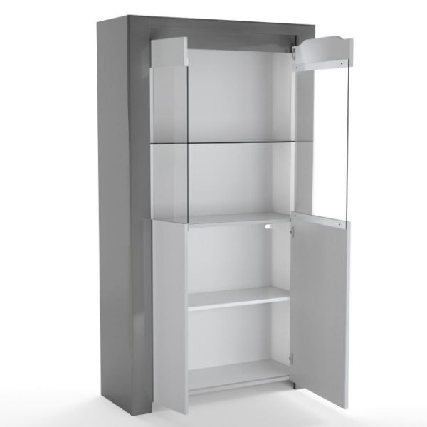 Vitrină cu 2 uși și sistem LED gri/alb lucios Orlando
