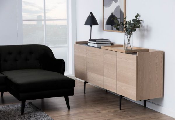 Bufet cu 4 usi 85 cm stejar natur/negru Connect