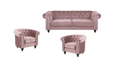Set canapea si 2 fotolii roz prafuit Charlietown