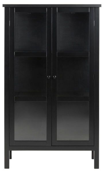 Vitrina 2 usi sticla si lemn masiv negru Eton