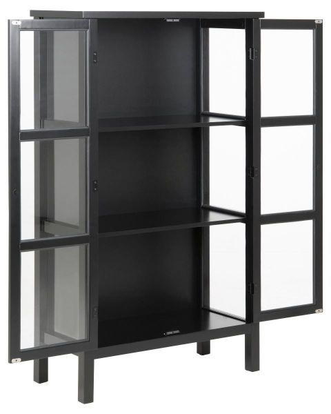 Vitrina 2 usi sticla si lemn masiv negru Eton