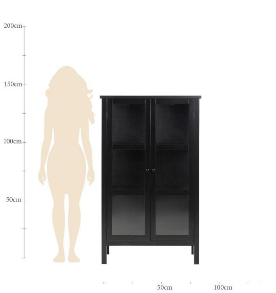 Vitrina 2 usi sticla si lemn masiv negru Eton