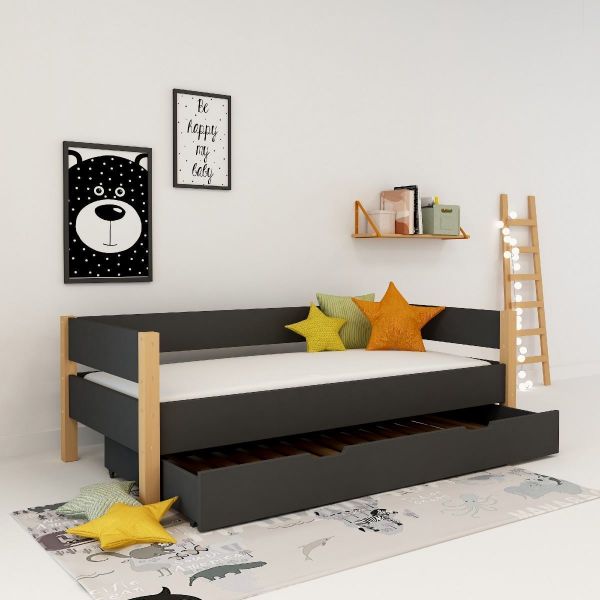 Pat copii 90 x 200 cm cu sertar gri antracit Lolita