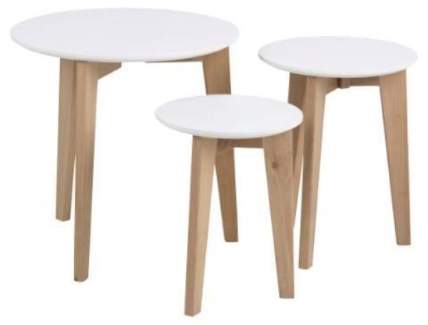 Set 3 masute cafea rotunde stejar/alb Abin