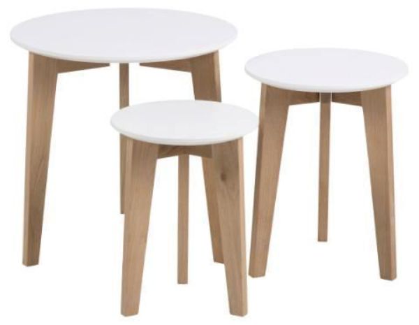 Set 3 masute cafea rotunde stejar/alb Abin
