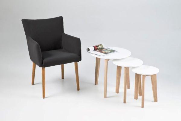 Set 3 masute cafea rotunde stejar/alb Abin