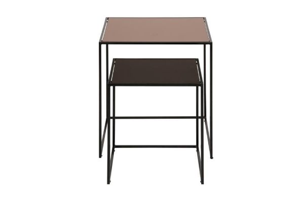 Set 2 masute cafea patrate bronz/negru Bolton