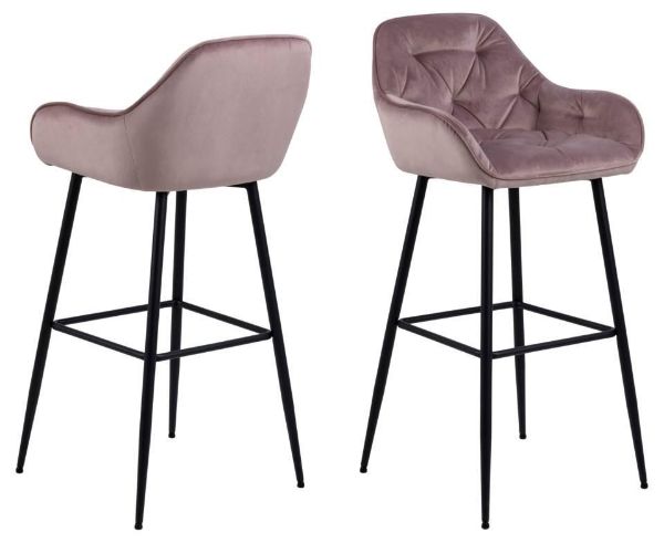 Scaun bar cu brate, tapitat, catifea, roz prafuit/negru, Brooke