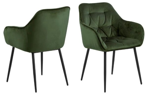 Scaun tapitat, catifea, verde padure/negru Brooke