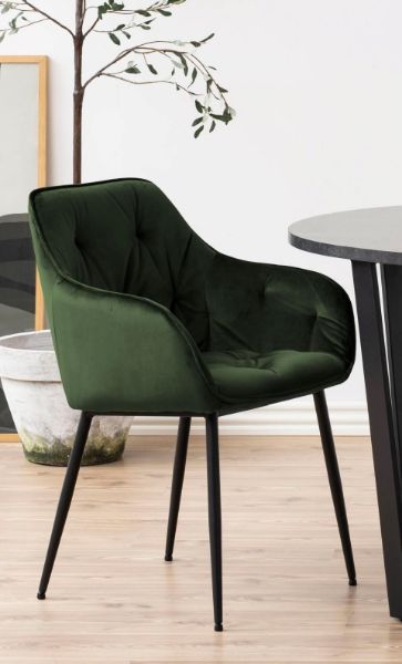 Scaun tapitat, catifea, verde padure/negru Brooke