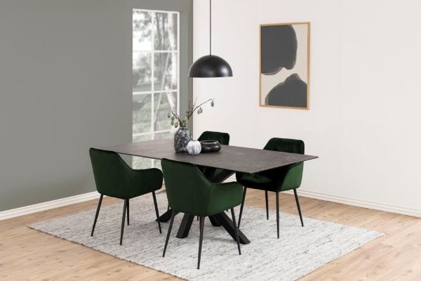 Scaun tapitat, catifea, verde padure/negru Brooke