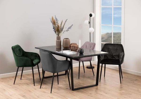 Scaun tapitat, catifea, verde padure/negru Brooke