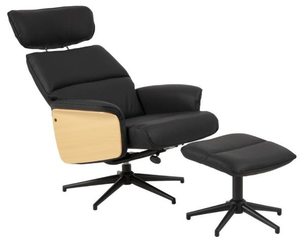 Fotoliu recliner cu taburet negru Alura