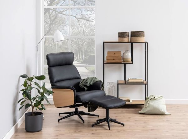 Fotoliu recliner cu taburet negru Alura