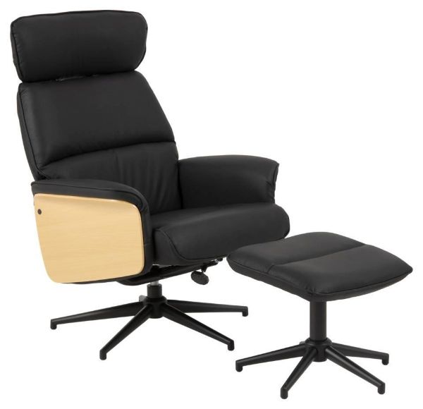 Fotoliu recliner cu taburet negru Alura