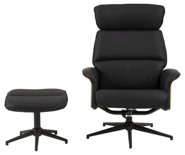 Fotoliu recliner cu taburet negru Alura