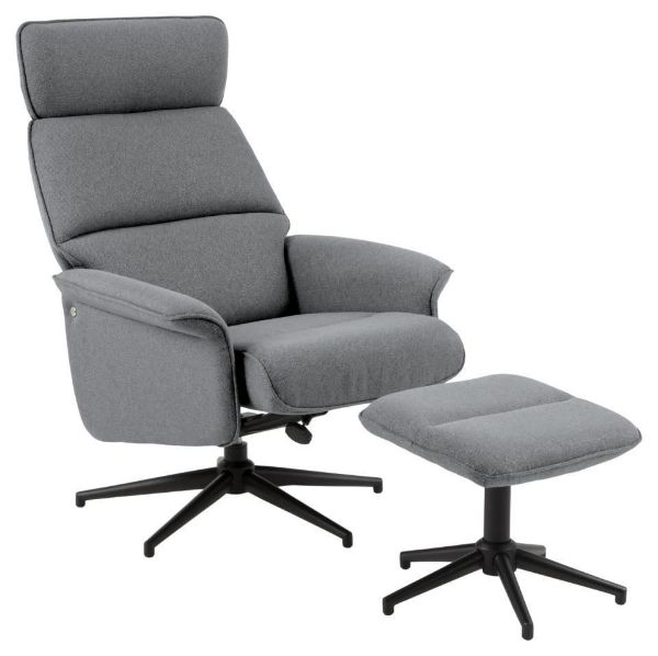 Fotoliu recliner cu taburet gri Alura