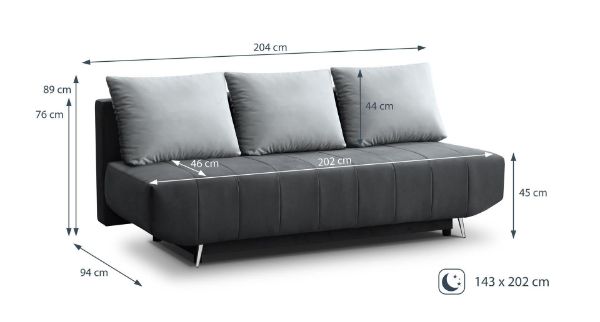 Canapea extensibila 3 locuri gri inchis Luna