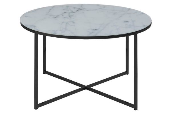 Masuta cafea sticla model marmura 80 cm negru/alb mat Alisma