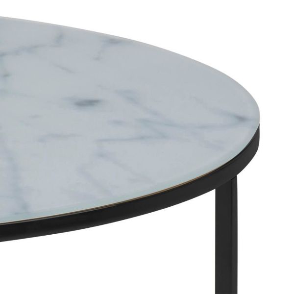 Masuta cafea sticla model marmura 80 cm negru/alb mat Alisma