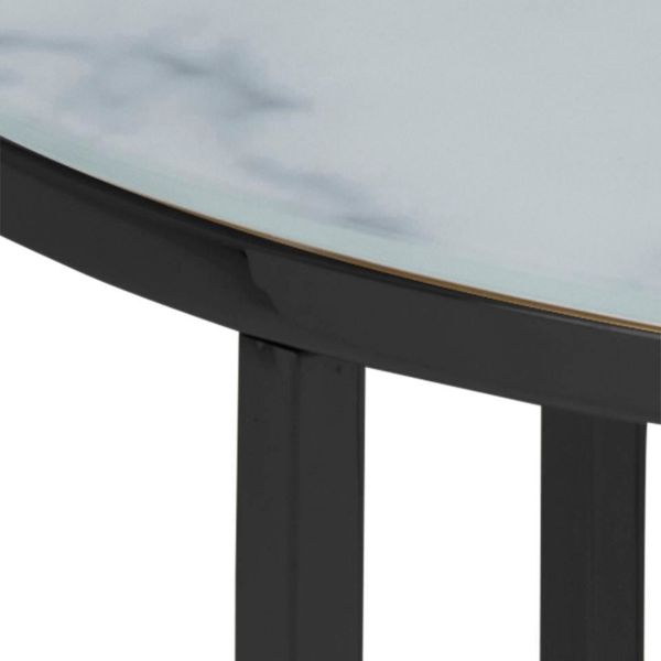 Masuta cafea sticla model marmura 80 cm negru/alb mat Alisma