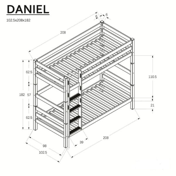 Pat supraetajat dublu 90 x 200 cm cu 2 sertare alb Daniel