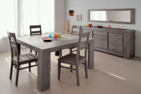 Masa dining patrata fixa 140 cm gri Titan