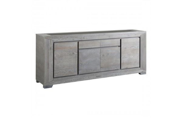 Bufet 2 sertare, 4 usi, lemn fag, PAL, MDF, furnir stejar, gri, Titan