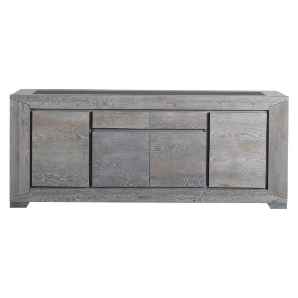 Bufet 2 sertare, 4 usi, lemn fag, PAL, MDF, furnir stejar, gri, Titan