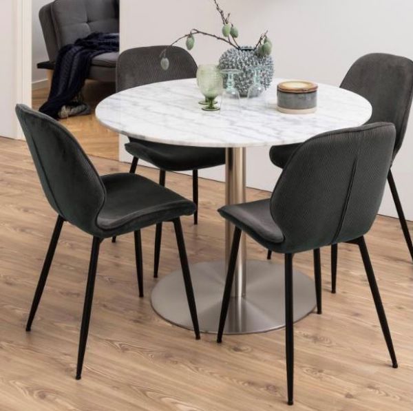 Masa dining rotunda marmura 105 cm alb/crom Corby