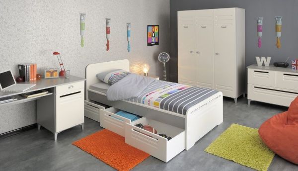 Comoda cu 3 sertare ivoire/gri argintiu Factory