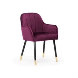 Scaun tapitat cu brate negru auriu/mov inchis Tulip Plus