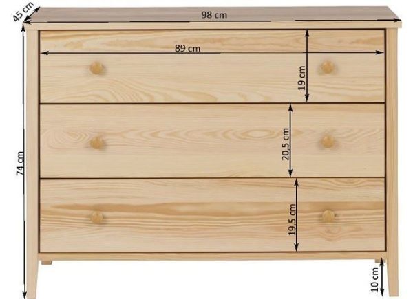 Comoda cu 3 sertare pin natur Colorado