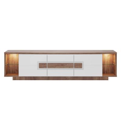 Comoda TV cu 3 usi, LED, alb lucios/stejar salbatic Dune