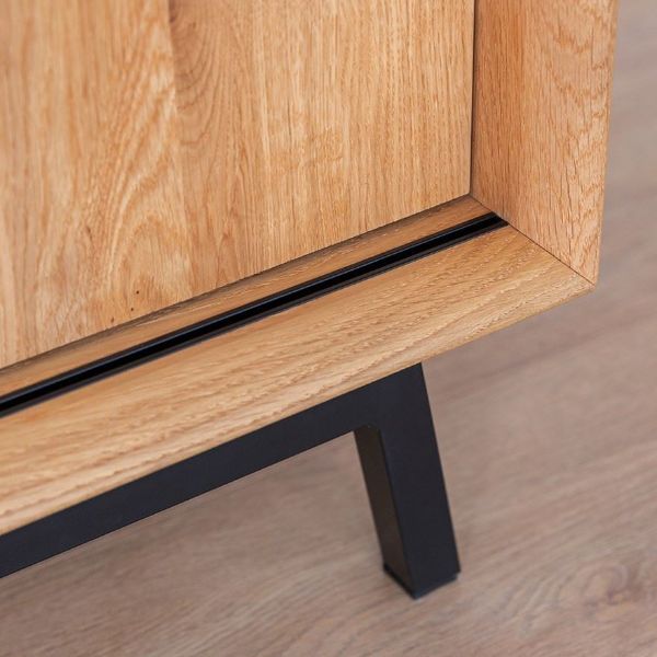 Comoda TV 120 cm cu 1 usa lemn si 1 usa sticla stejar natur Loft