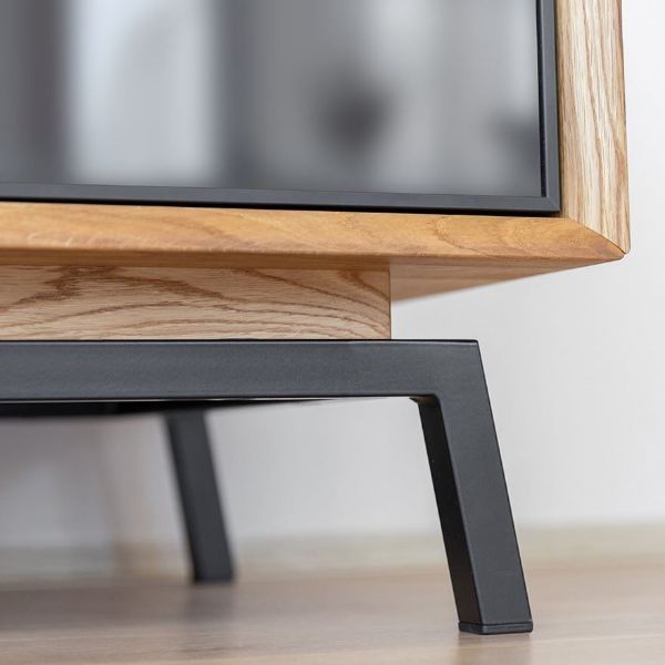 Comoda TV 120 cm cu 1 sertar sticla si 2 nise stejar natur Loft