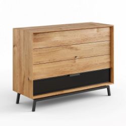 Comoda cu 3 sertare lemn si 1 sertar sticla stejar natur Loft