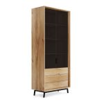 Vitrina cu 2 usi si 3 sertare stejar natur Loft