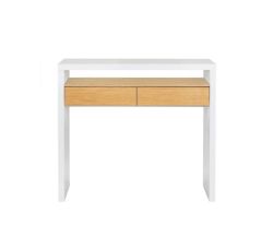 Consola birou extensibil cu 2 sertare alb/natur Nely