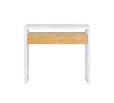 Consola birou extensibil cu 2 sertare alb/natur Nely