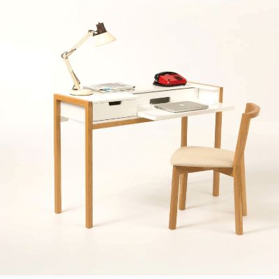 Birou pentru laptop cu blat retractabil alb/stejar natur Farlap