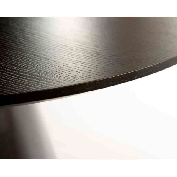 Masa dining rotunda din MDF si PAL cu furnir de nuc inchis Bevelo