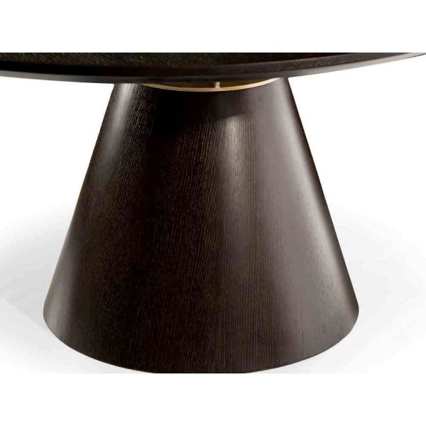 Masa dining rotunda din MDF si PAL cu furnir de nuc inchis Bevelo