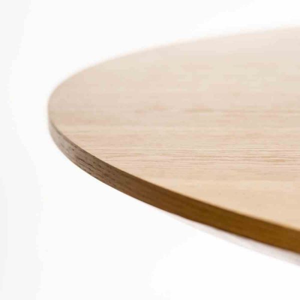 Masa dining rotunda din MDF si PAL cu furnir de stejar natur Bevelo